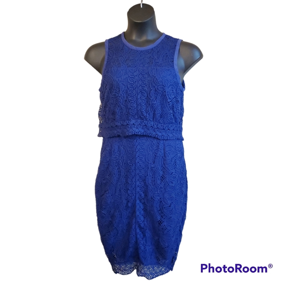 Saylor Betsey lace dress navy popover size large cocktail holiday wedding - Picture 5 of 5